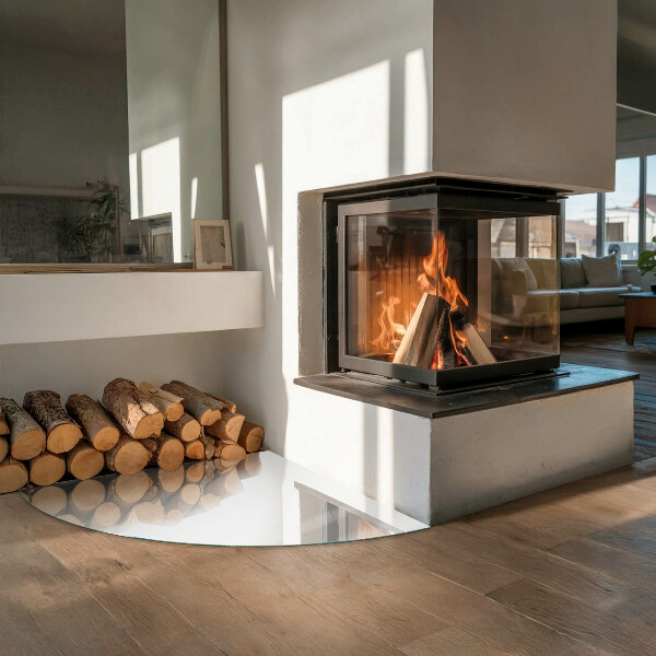 Quarter-circle toughened glass hearths Colour White