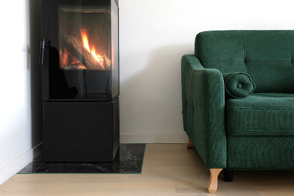 Square glass hearth for log burner Elegant marble pattern