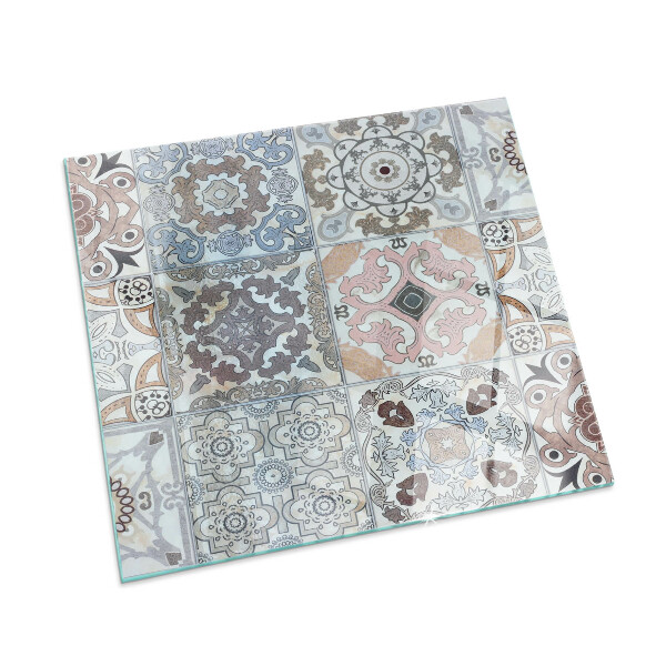 Square glass hearth for wood stove Mosaic patterns in tiles