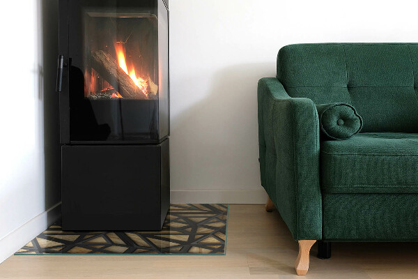 Square glass hearth for wood stove Geometry with wood