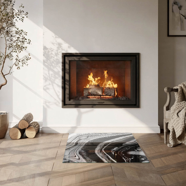 Square glass hearth for log burner Abstract waves and lines