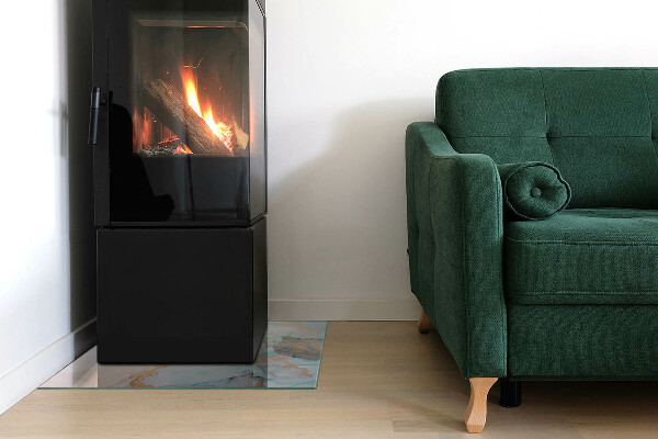 Square glass hearth for log burner Abstract fluid pattern