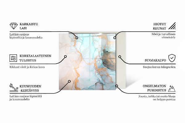 Square glass hearth Abstract marble pattern