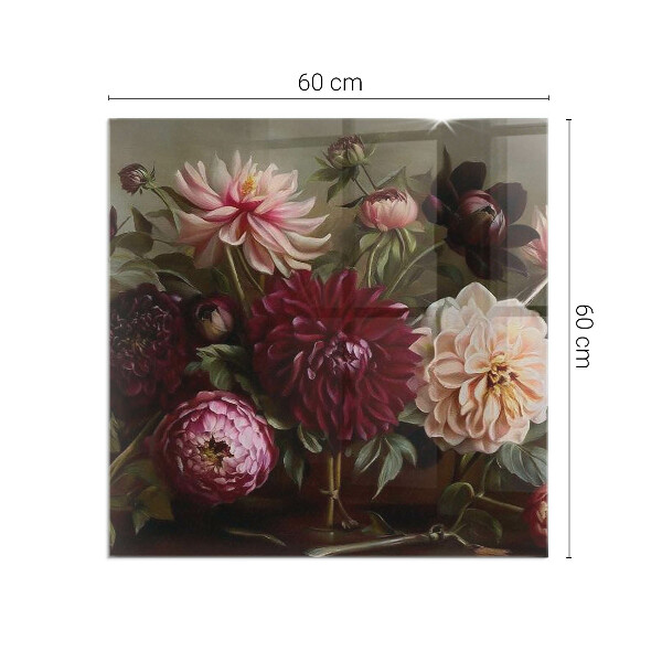 Square glass hearth for log burner Flower bouquet in detail