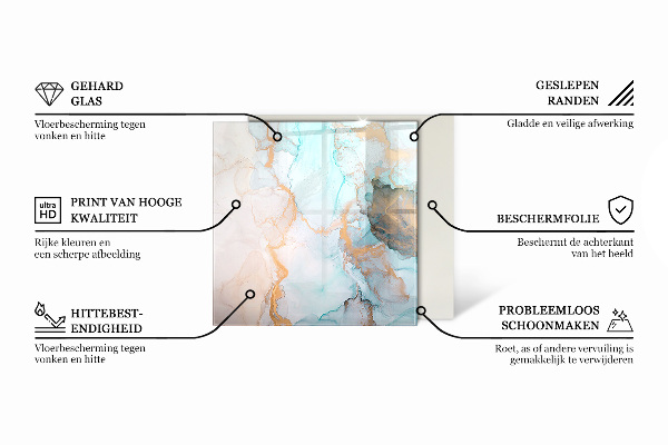 Square glass hearth for log burner Delicate marble pattern
