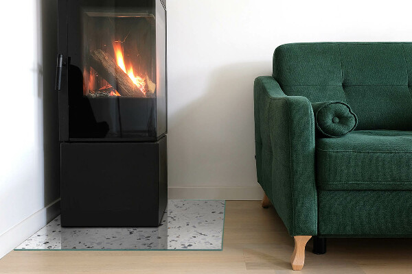 Square glass hearth for log burner Stone pattern with particles