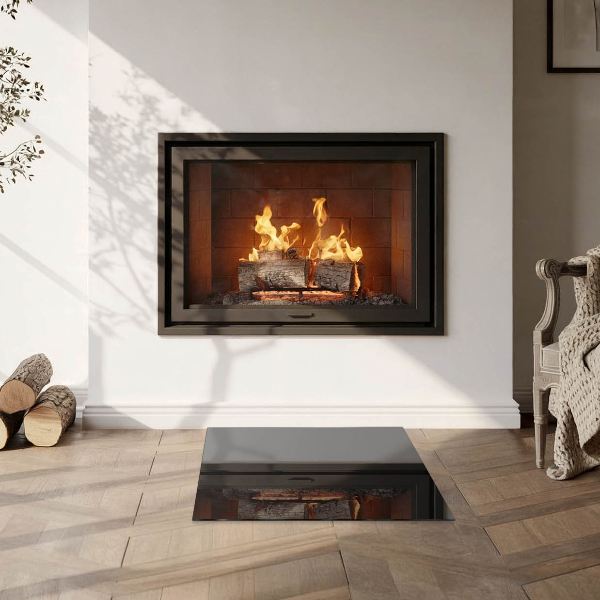 Square glass hearth for log burner Colour Black