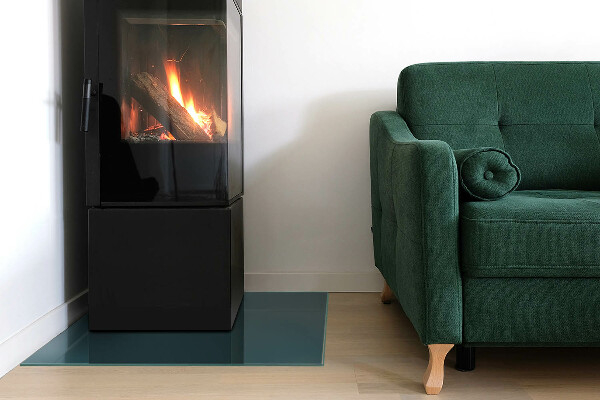 Square glass hearth for wood stove Sea Colour