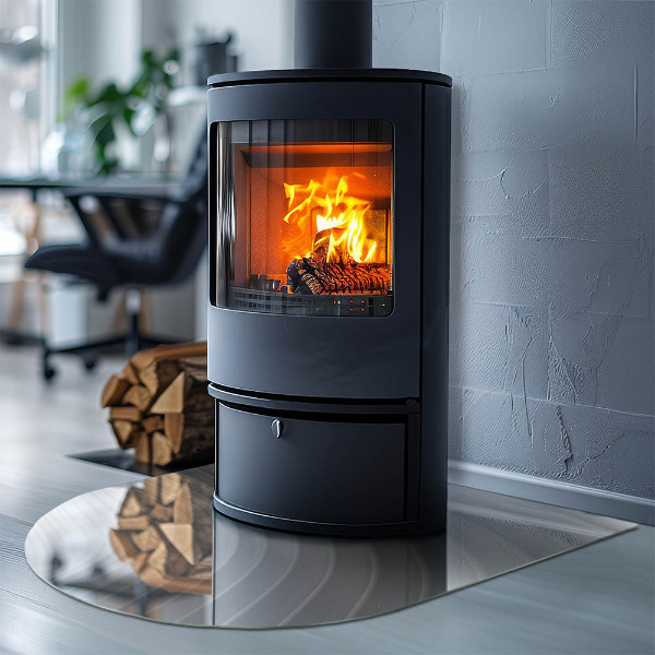 Half-oval glass hearth plate Waves of delicate lines