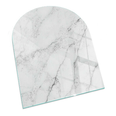 Half-oval glass hearth plate Marble pattern with veins