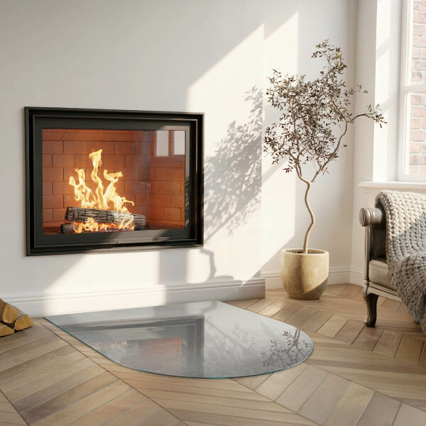 Half-oval toughened glass hearths Concrete texture with effect
