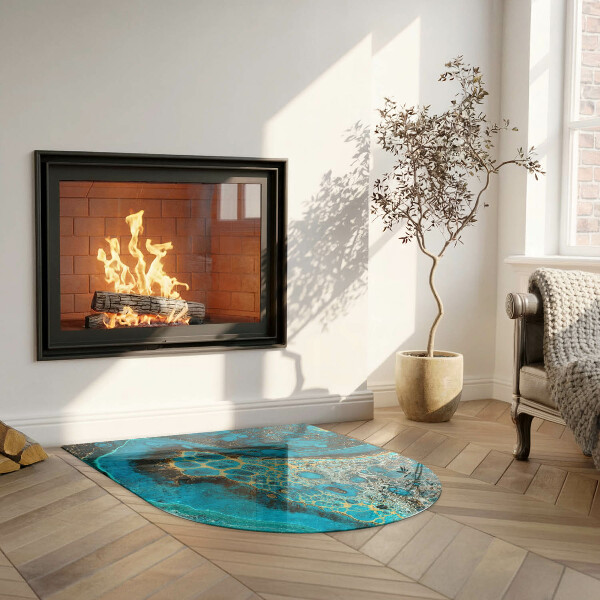 Half-oval tempered glass hearth Abstract organic pattern