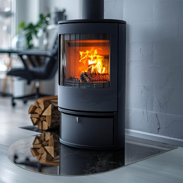 Half-oval tempered glass hearth Elegant marble pattern