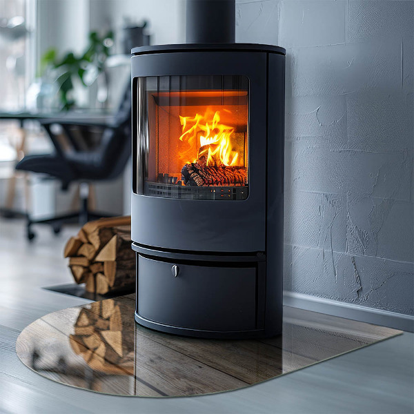 Half-oval tempered glass hearth Texture of wooden boards