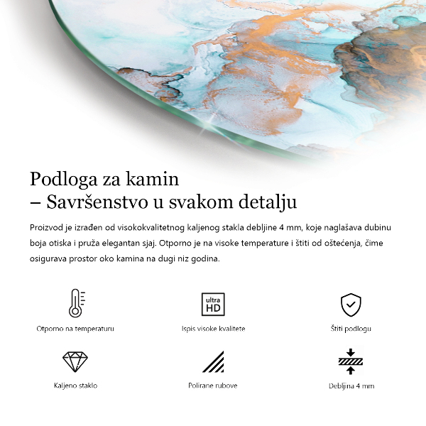 Half-oval tempered glass hearth Mosaic patterns in tiles