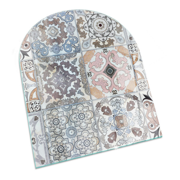 Half-oval glass hearth plate Mosaic patterns in tiles