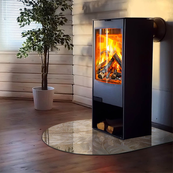 Half-oval toughened glass hearths Leaves in subtle patterns