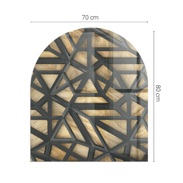 Half-oval glass hearth plate Geometry with wood
