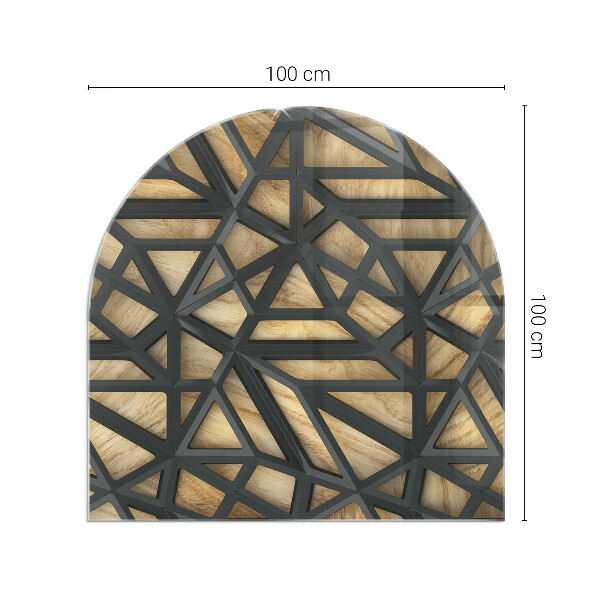 Half-oval glass hearth plate Geometry with wood