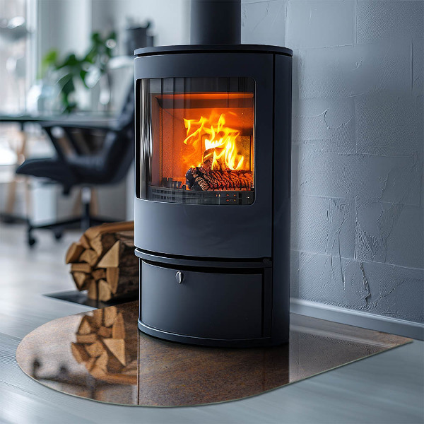 Half-oval tempered glass hearth Rust texture on the background