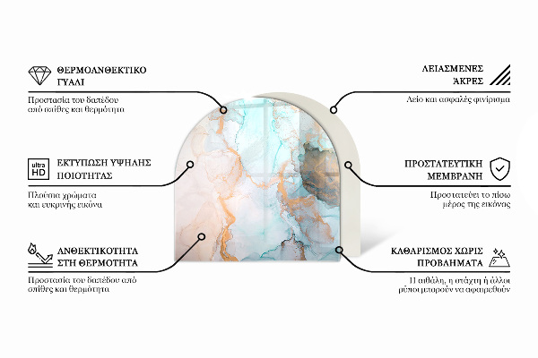 Half-oval tempered glass hearth Abstract waves and lines