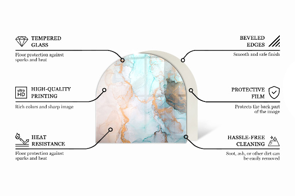 Half-oval tempered glass hearth Abstract fluid pattern