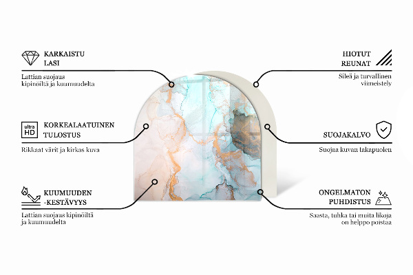 Half-oval glass hearth plate Marble Vein Pattern