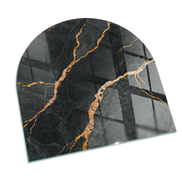 Half-oval tempered glass hearth Elegant marble with veins
