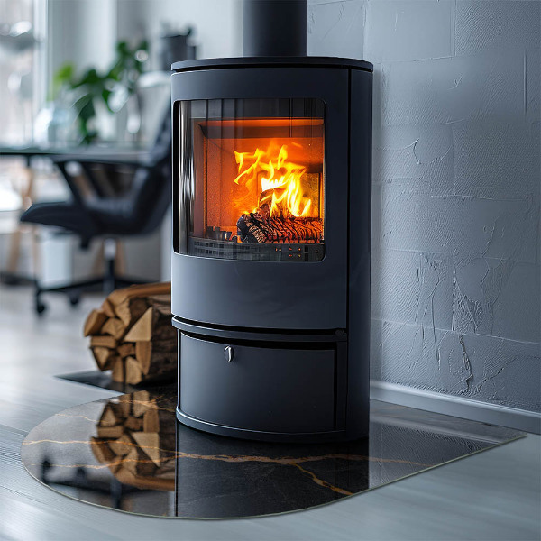 Half-oval tempered glass hearth Elegant marble with veins