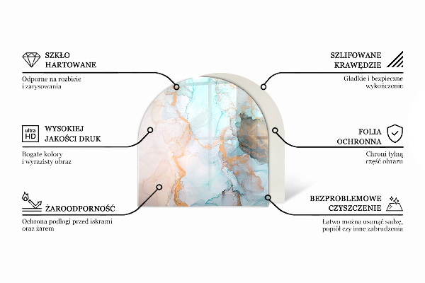 Half-oval toughened glass hearths Abstract marble pattern
