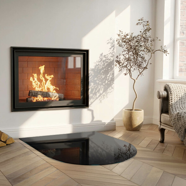 Half-oval tempered glass hearth Colour Black
