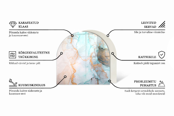 Half-oval glass hearth plate Sea Colour