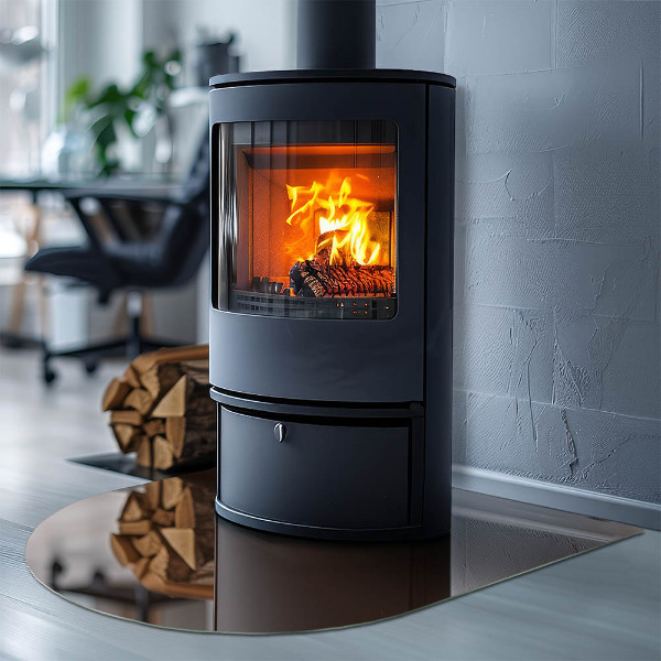 Half-oval tempered glass hearth Colour Brown