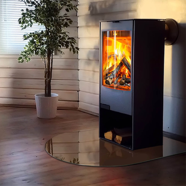 Half-oval tempered glass hearth Colour Brown