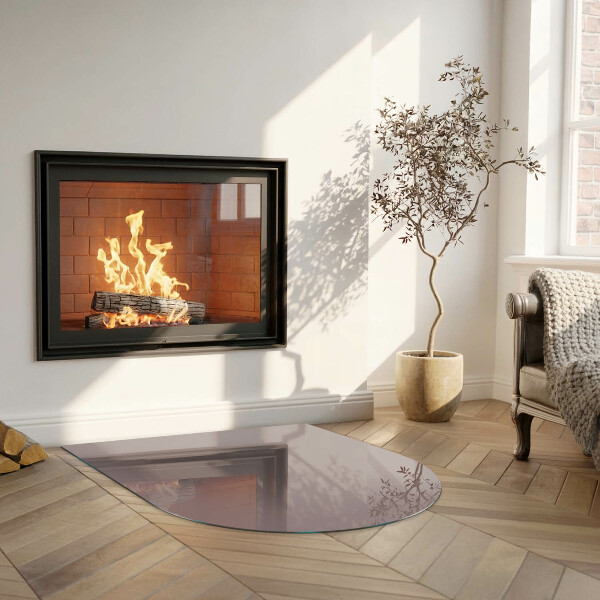 Half-oval tempered glass hearth Colour Beige