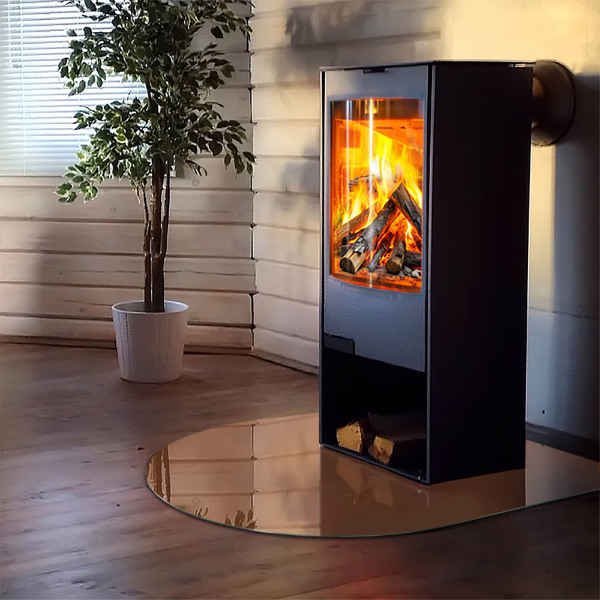 Half-oval tempered glass hearth Colour Brown