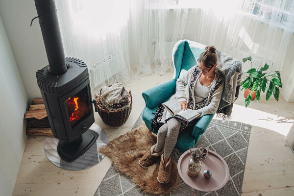 Round glass wood burner hearth Waves of delicate lines