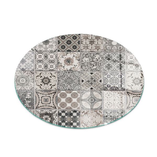 Round glass fire hearth Decorative tile patterns
