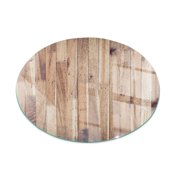 Round glass wood burner hearth Wooden board in the layout