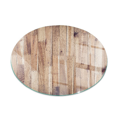 Round glass wood burner hearth Wooden board in the layout