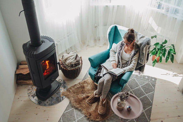 Round glass fire hearth Mosaic patterns in tiles