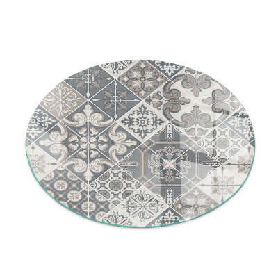 Round glass wood burner hearth Decorative mosaic pattern