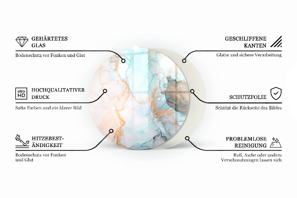 Round glass fire hearth Wooden board with grain