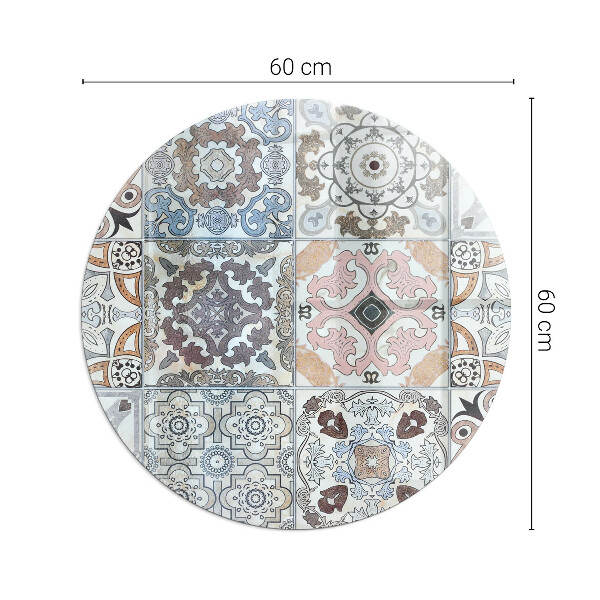 Round glass wood burner hearth Mosaic patterns in tiles