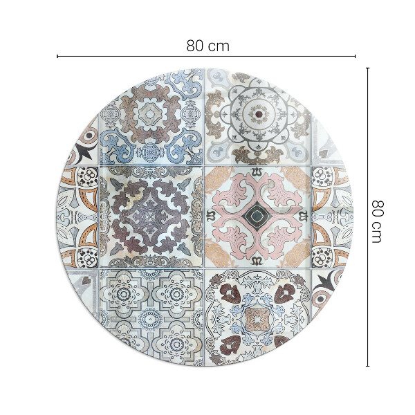 Round glass wood burner hearth Mosaic patterns in tiles