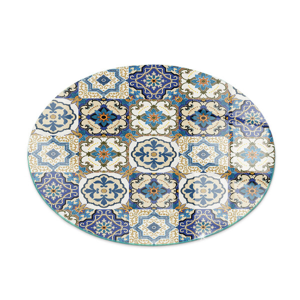 Round glass hearths for wood burners Mosaic pattern with flowers