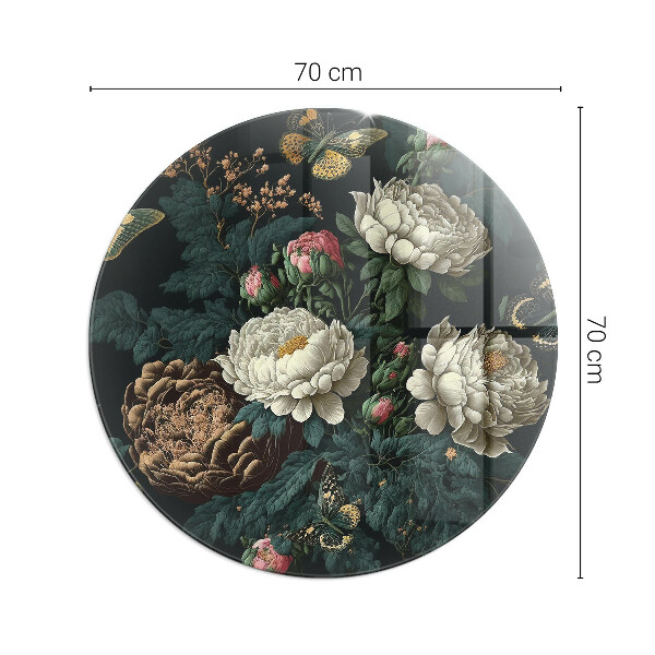 Round glass hearths for wood burners Floral pattern with butterflies