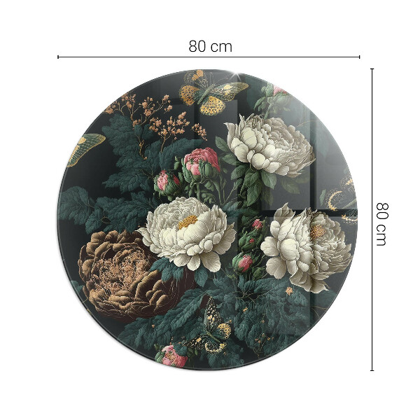 Round glass hearths for wood burners Floral pattern with butterflies