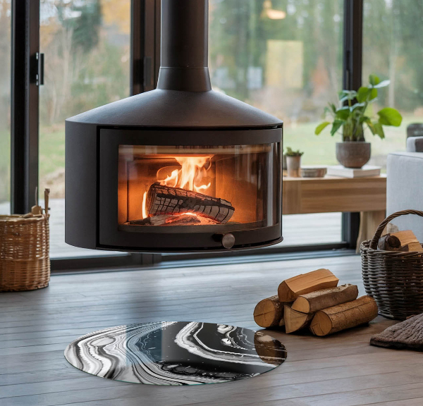 Round glass fire hearth Abstract waves and lines