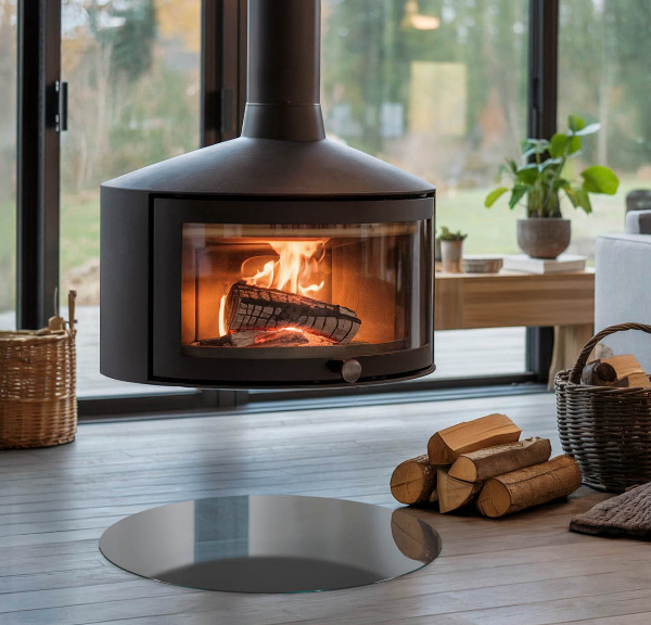 Round glass hearths for wood burners Colour Grey-brown